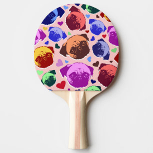 Mops-Hund Retro PopArt Stil Tischtennis Schläger