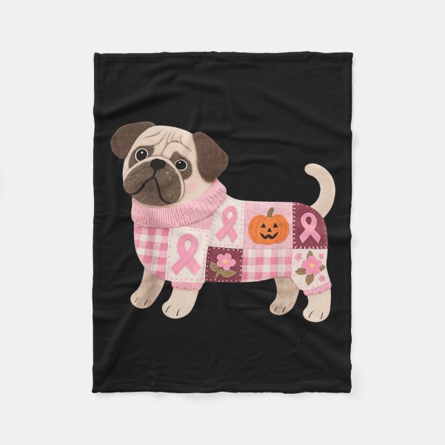 Mops Hund rosa Ribbon Brustkrebs Mops Muster Felt Fleecedecke (Vorderseite)