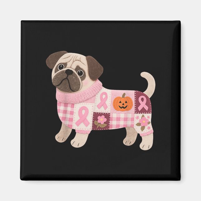 Mops Hund rosa Ribbon Brustkrebs Mops Muster Felt Magnet (Vorne)