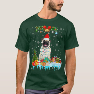 Mops-Hund-Santa-Hut-Rentier-Weihnachtslichter T-Shirt