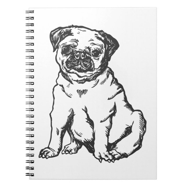 Mops-Hund, Schwarz-Weiß-Abbildung Notizblock (Vorderseite)