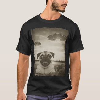 Mops-Hund Selfie-Handy altes Foto lustiger UFO-Anb T-Shirt