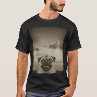 Mops-Hund Selfie-Handy Altes Foto Lustiger UFO-Anb T-Shirt