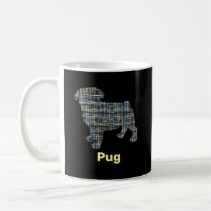 Mops Hund Silhouette Gelb & Blau Grid Kaffeetasse