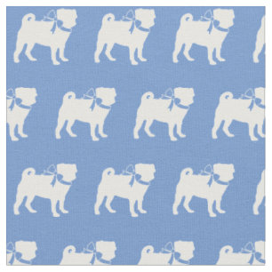 Mops Hund Silhouette Pet Light Blue Stoff