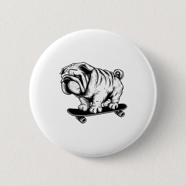 Mops-Hund Skateboarder Street-Art-Zeichnung Button (Vorderseite)