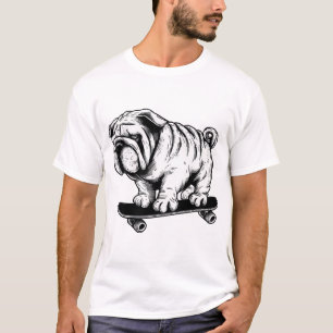 Mops-Hund Skateboarder Street-Art-Zeichnung T-Shirt