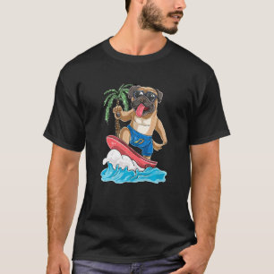 Mops-Hund surft auf Retro-Surfbrett Surfen T-Shirt