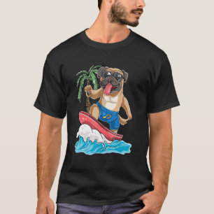 Mops-Hund surft auf Retro-Surfbrett T-Shirt