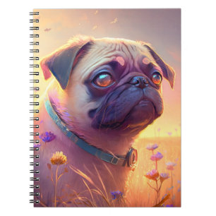 Mops Hund Tierportrait Painting Pet-Zeichen Notizblock