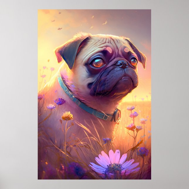 Mops Hund Tierportrait Painting Pet-Zeichen Poster (Vorne)