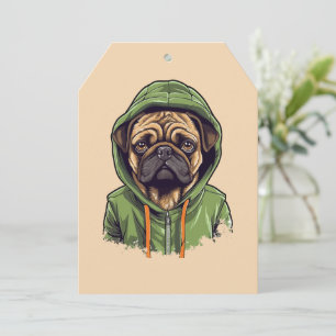 Mops Hund trägt grüne Hoodie Feiertagskarte