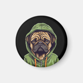 Mops Hund trägt grüne Hoodie Magnet