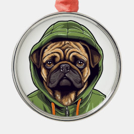 Mops Hund trägt grüne Hoodie Ornament Aus Metall
