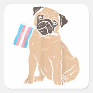 Mops Hund Transgender-Flagge Trans Pride LGBT Anim Quadratischer Aufkleber