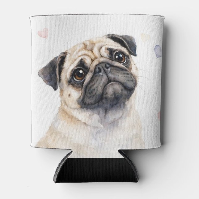 Mops-Hund und Herzen süß Dosenkühler (Vorderseite)