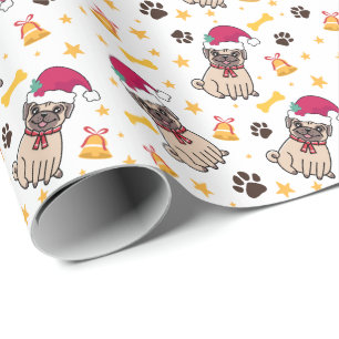 Mops Hund und Weihnachtsmannmütze Weihnachten Geschenkpapier