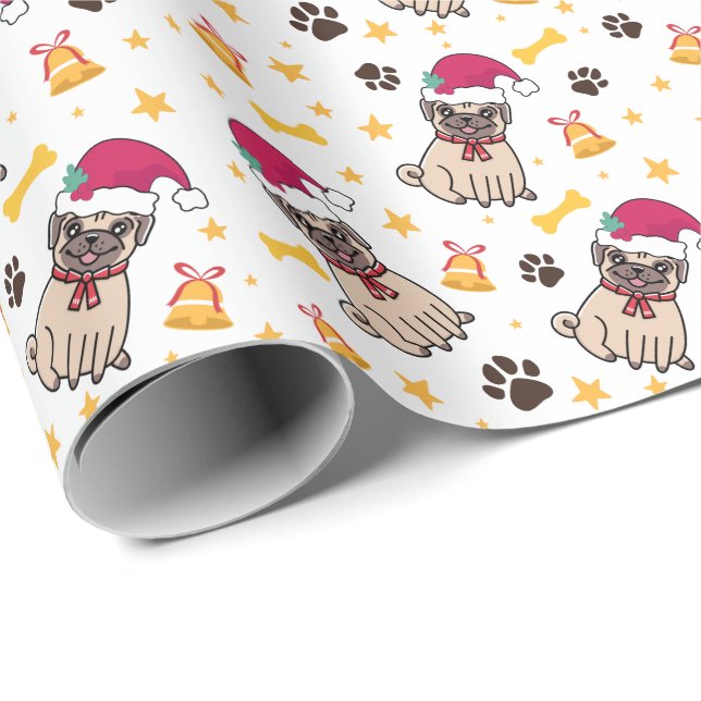 Mops Hund und Weihnachtsmannmütze Weihnachten Geschenkpapier (Rolleneckpunkt)