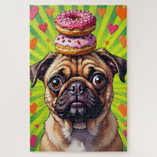 Mops-Hund Valentinstag Herz Donut-Stapel Puzzle