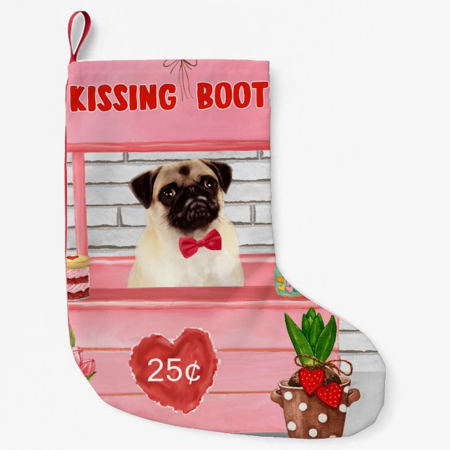 Mops Hund Valentinstag Kissing-Stand Kleiner Weihnachtsstrumpf (Vorderseite)