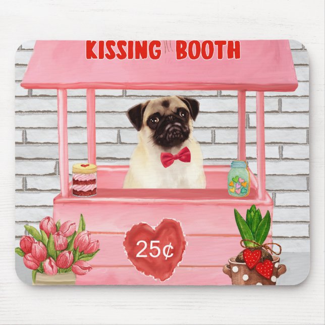 Mops Hund Valentinstag Kissing-Stand Mousepad (Vorne)