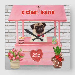 Mops Hund Valentinstag Kissing-Stand Quadratische Wanduhr