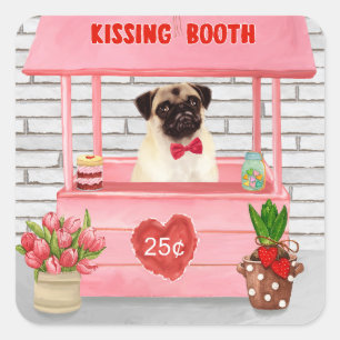 Mops Hund Valentinstag Kissing-Stand Quadratischer Aufkleber
