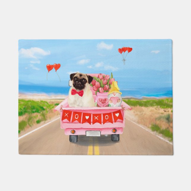 Mops Hund Valentinstag Lkw Herz Fußmatte (Vorderseite)