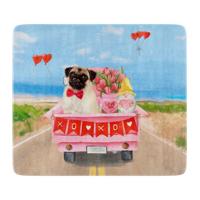 Mops Hund Valentinstag Lkw Herz Schneidebrett (Vorderseite)