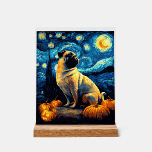 Mops Hund von van gogh Sternennacht Halloween Lust Acrylschild