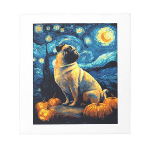 Mops Hund von van gogh Sternennacht Halloween Lust Notizblock