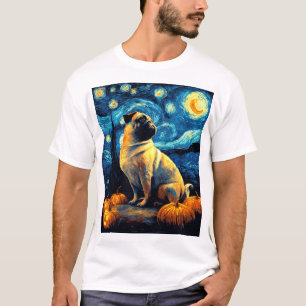Mops Hund von van gogh Sternennacht Halloween Lust T-Shirt