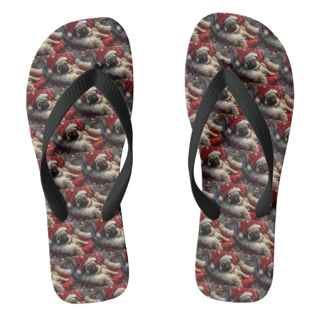 Mops-Hund Weihnachten Festlich Flip Flops (Fußbett)
