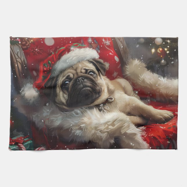Mops Hund Weihnachten Geschirrtuch (Horizontal)