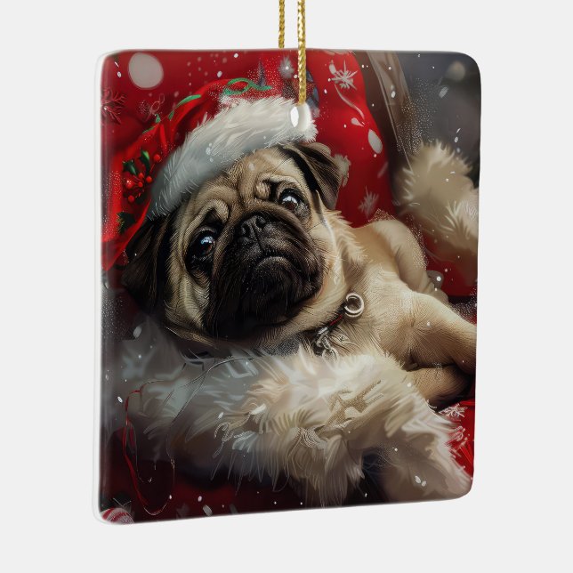 Mops Hund Weihnachten Keramikornament (Rechts)