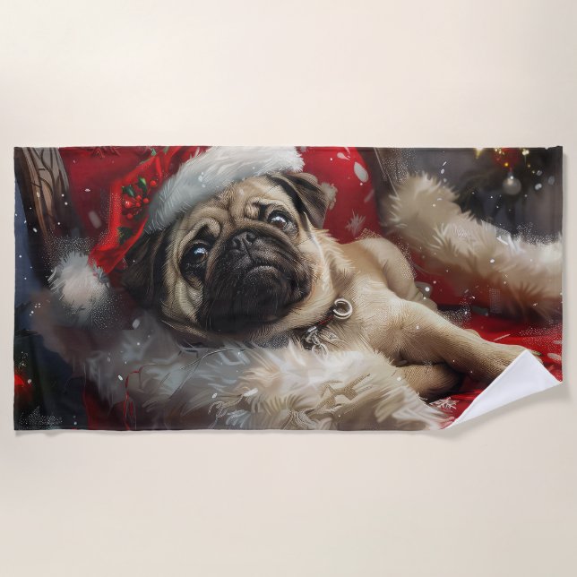 Mops Hund Weihnachten Strandtuch (Vorderseite)
