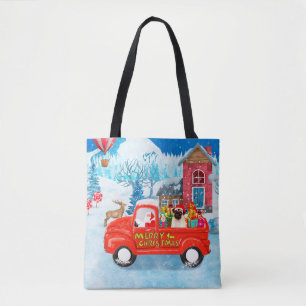Mops-Hund-Weihnachtslieferwagen Schnee