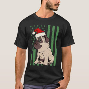 Mops-Hund Weihnachtsmannmütze Grün Amerikanische F T-Shirt