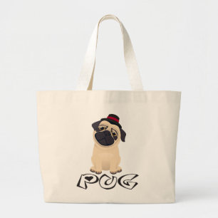 Mops-Hund-Welpe Cartoon Leinwand-Tragetasche Jumbo Stoffbeutel