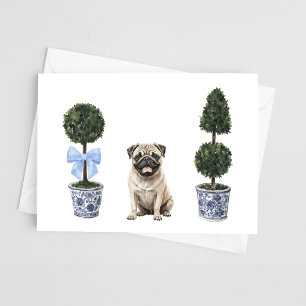 Mops Hund Welpentopiary Wasserfarbkarte Karte