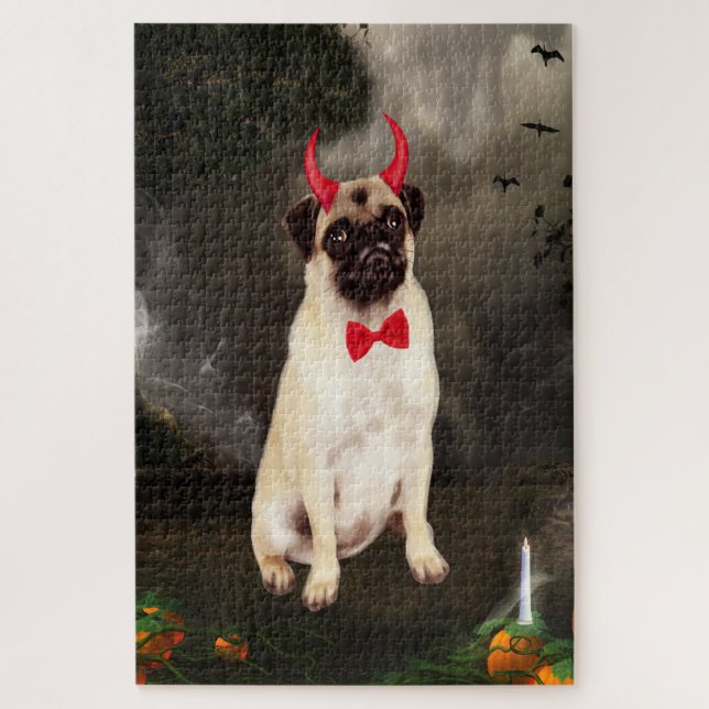 Mops Hund zu Halloween Puzzle (Vertikal)