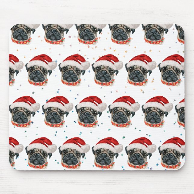 Mops Hund züchten Weihnachtsstars Mousepad (Vorne)