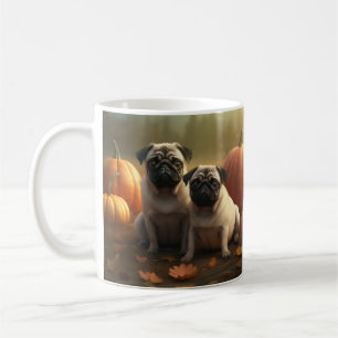 Mops-Hündchen Herbstfreude Kürbis Kaffeetasse