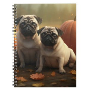 Mops-Hündchen Herbstfreude Kürbis Notizblock
