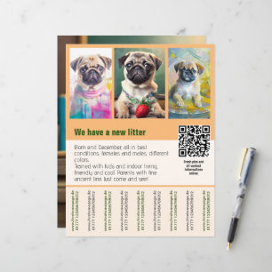 Mops-Hündchen zum Verkauf Flyer Vorlage QR-Code