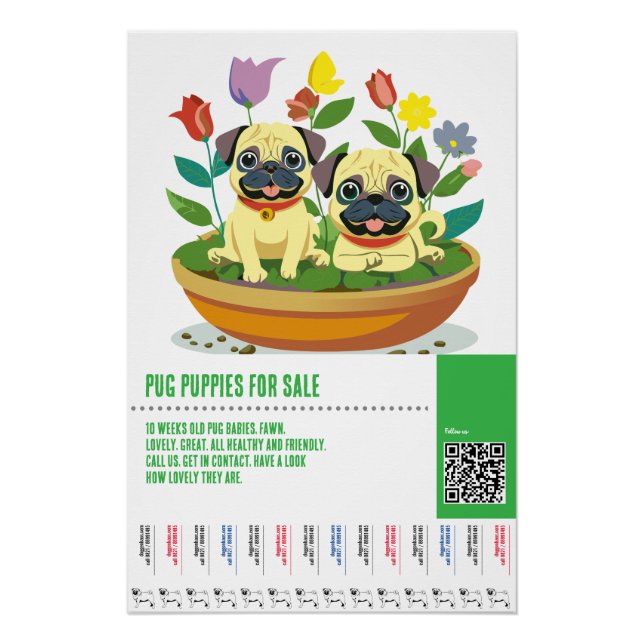Mops-Hündchen zum Verkauf Flyer Vorlagen Poster (Vorderseite)