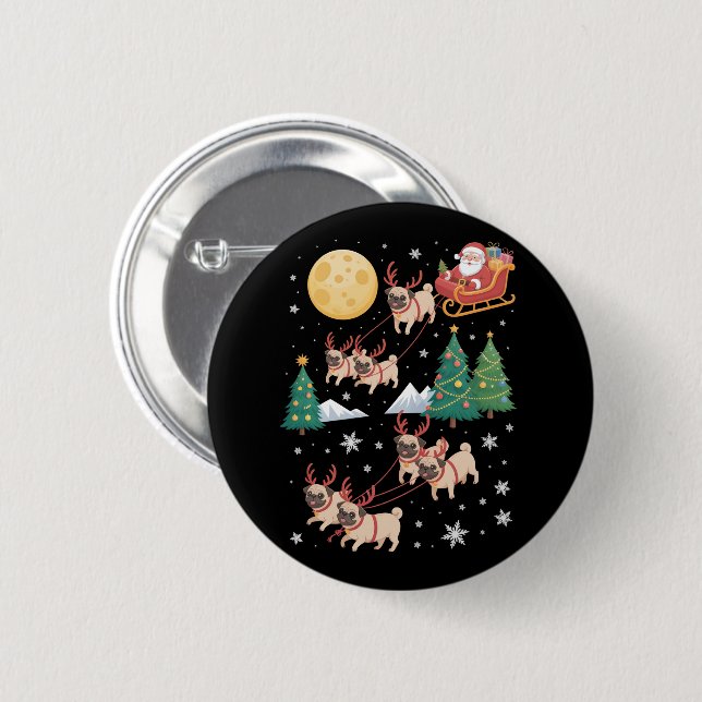 Mops-Hunde-Baum-Weihnachtspullover Xmas-Haustier-T Button (Vorne & Hinten)