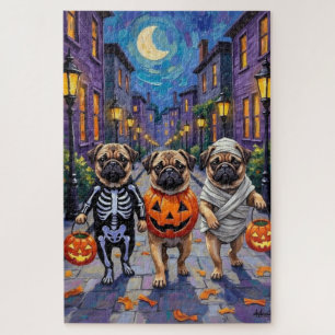 Mops-Hunde beim Trick-or-Treat in Halloween-Kostüm Puzzle
