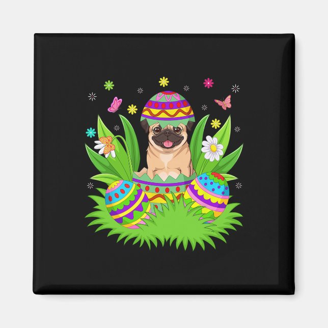 Mops-Hunde Frohe Ostern Hase Eier-Suche Mops Oster Magnet (Vorne)