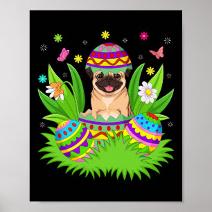 Mops-Hunde Frohe Ostern Hase Eierjagd Mops Ostern Poster